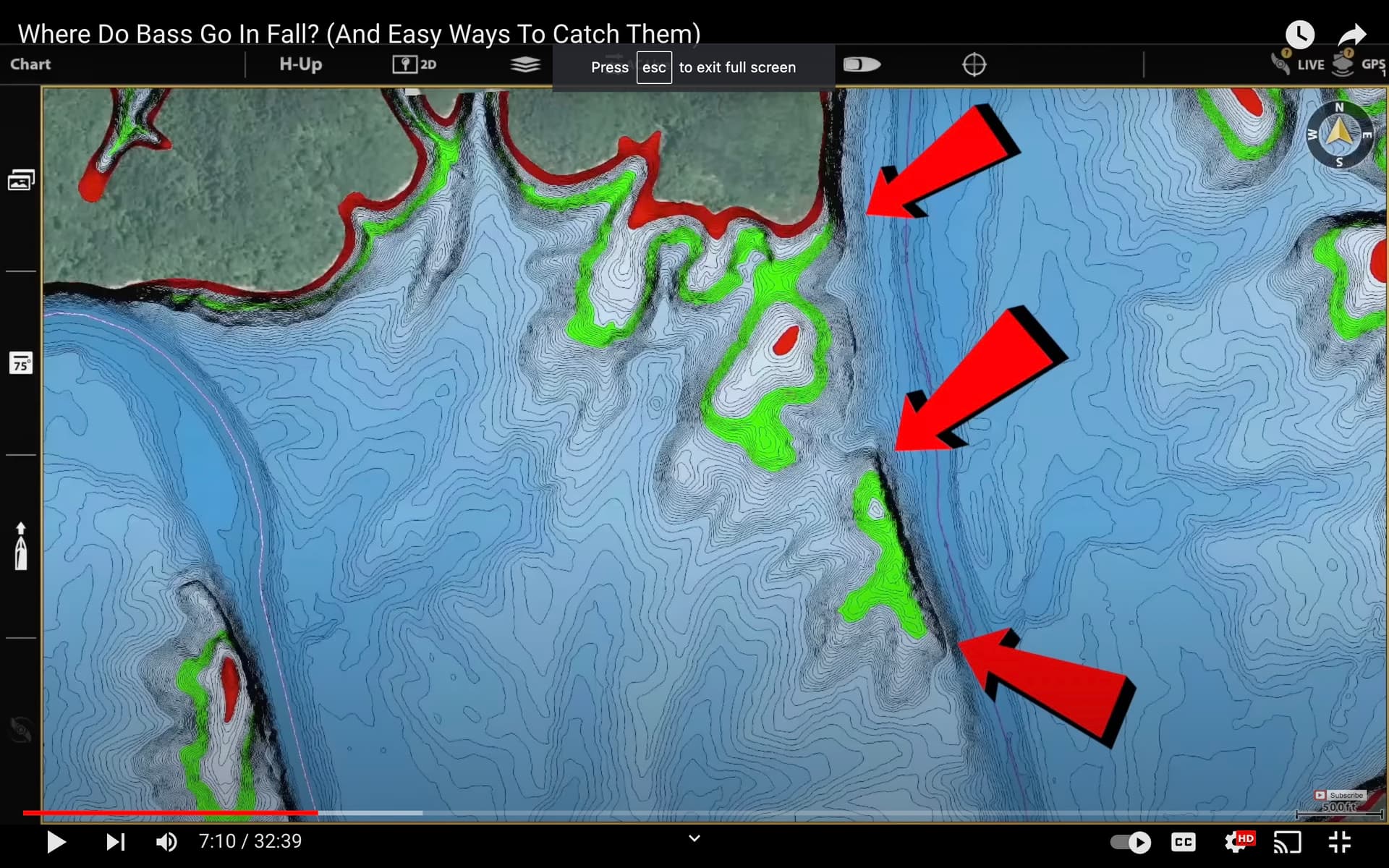 Deep water bass areas on Lake Cumberland - Map 2