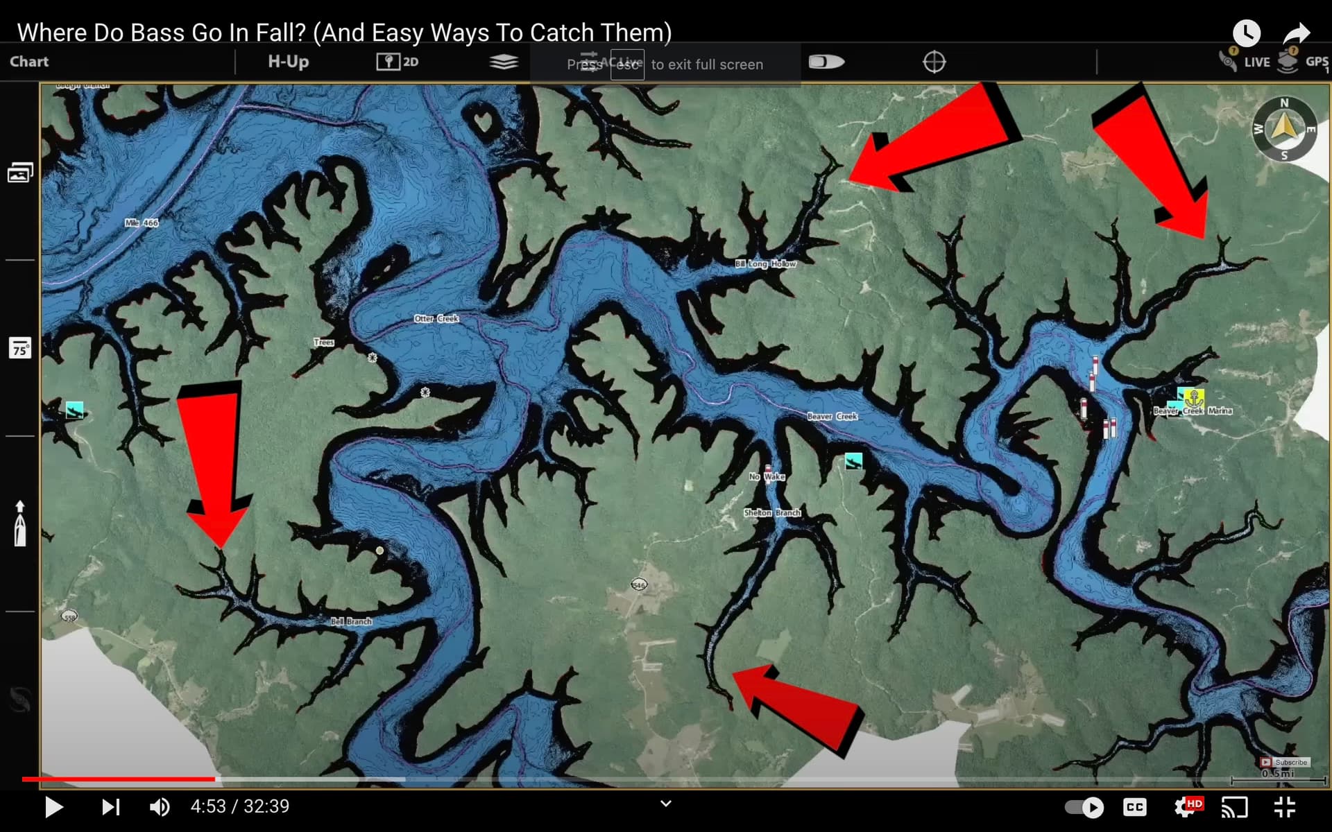 Shallow water bass areas on Lake Cumberland - Map 1